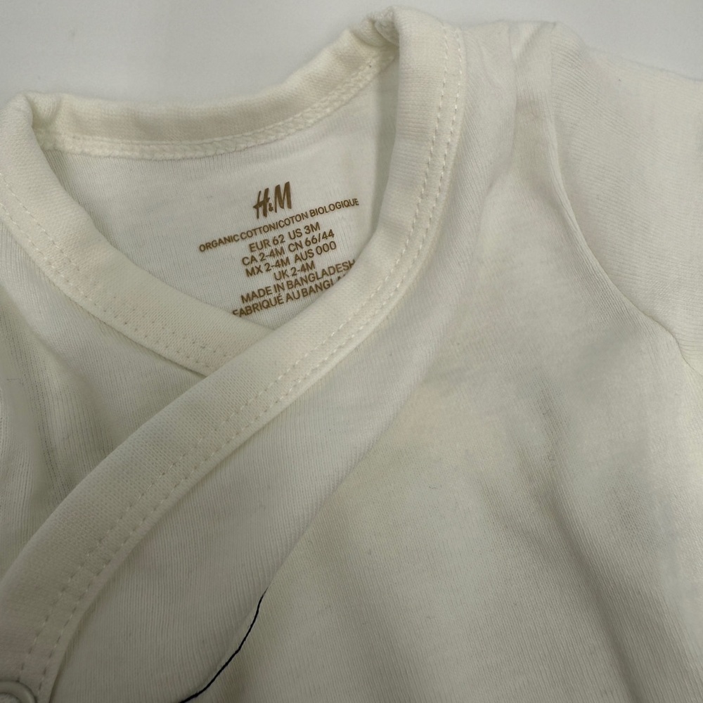 H&M 3 pack Wrapover Organic Bodysuits Baby White Dark Blue Stripes - Picture 9 of 12